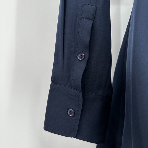 Quince Silk Shirt Dress Navy Blue sz L Women's Long Sleeve Belted NWT - Picture 6 of 8